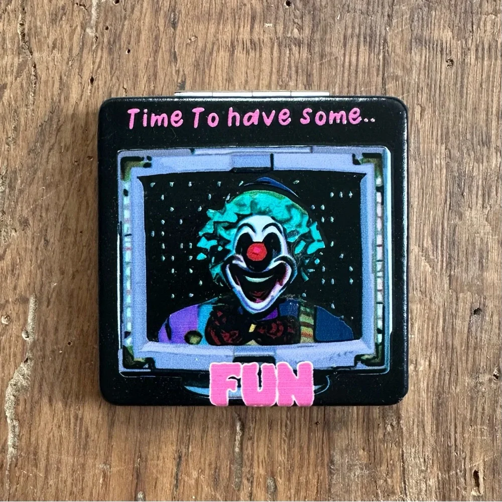 NWOT Painted clown compact square folding mirror 2.75”